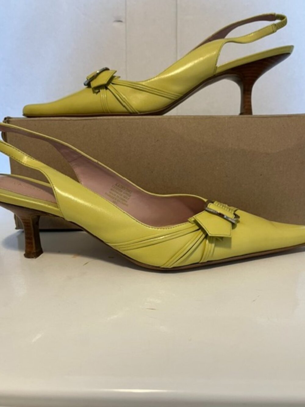 Anne Klein pointed toe leather pump.